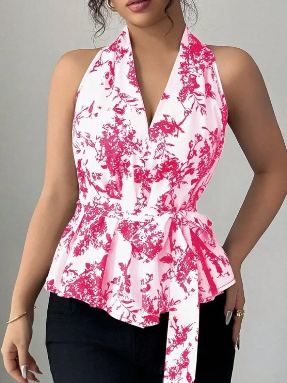 Hot Pink Boho Women's Ink Print Sleeveless Design Shirt